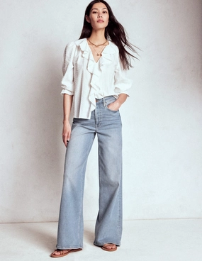 High Rise Wide Leg Jeans-Light Vintage Tapered Look Reflective details