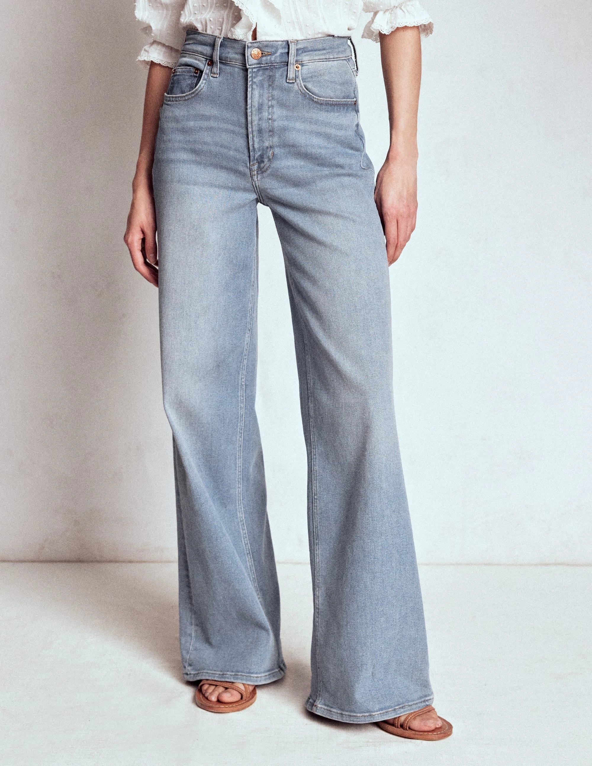 AdjustableWaistband Performance Design High Rise Wide Leg Jeans-Light Vintage