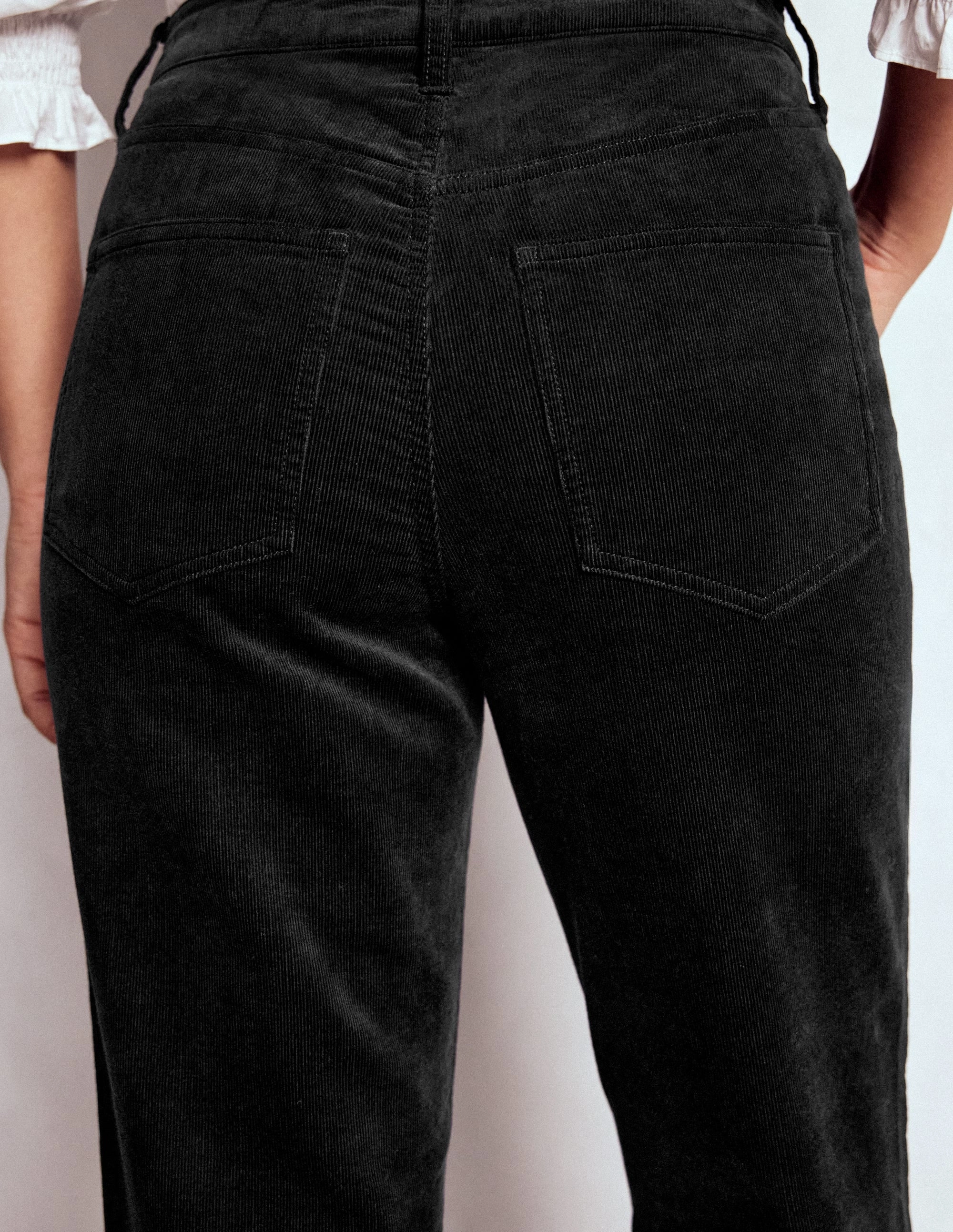 Anti Cling Finish High-Waisted Cord Slim Jeans-Black
