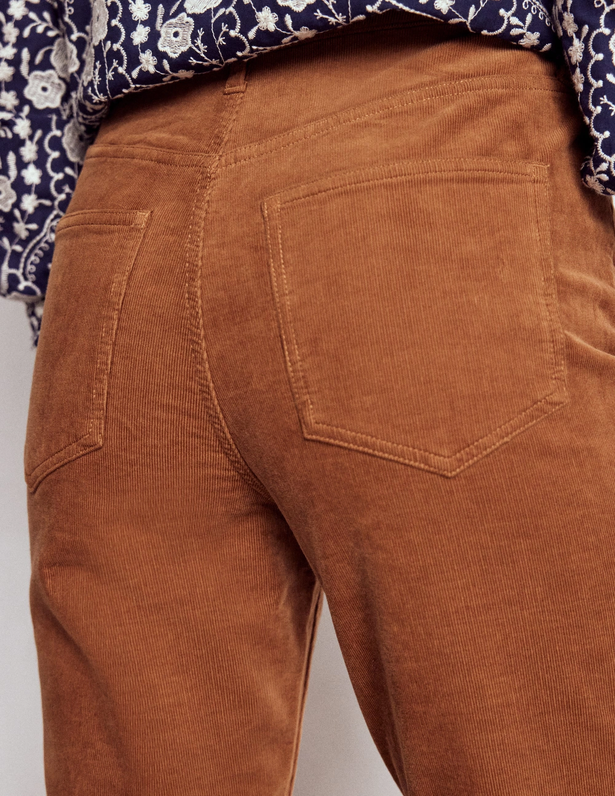Multi Panel Construction High-Waisted Cord Slim Jeans-Ginger