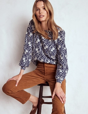 High-Waisted Cord Slim Jeans-Ginger Breathable wear