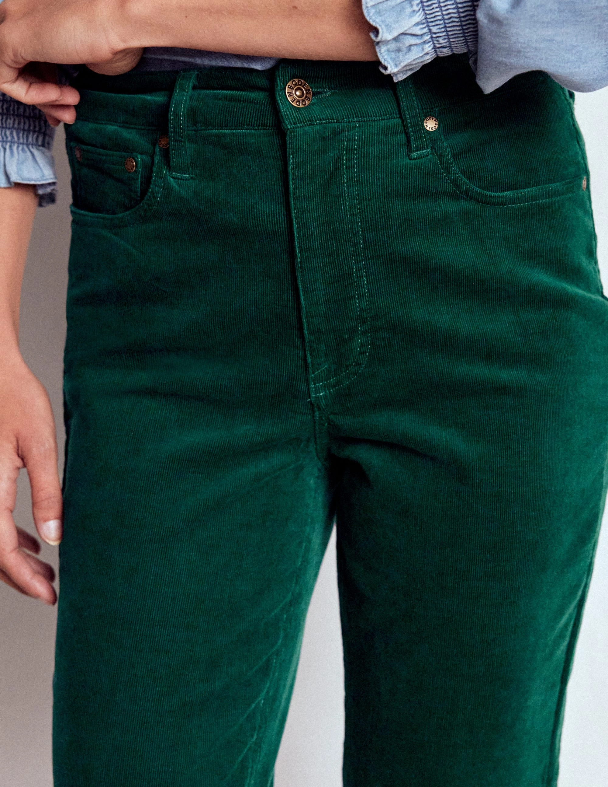 Chic Design High-Waisted Cord Slim Jeans-Green