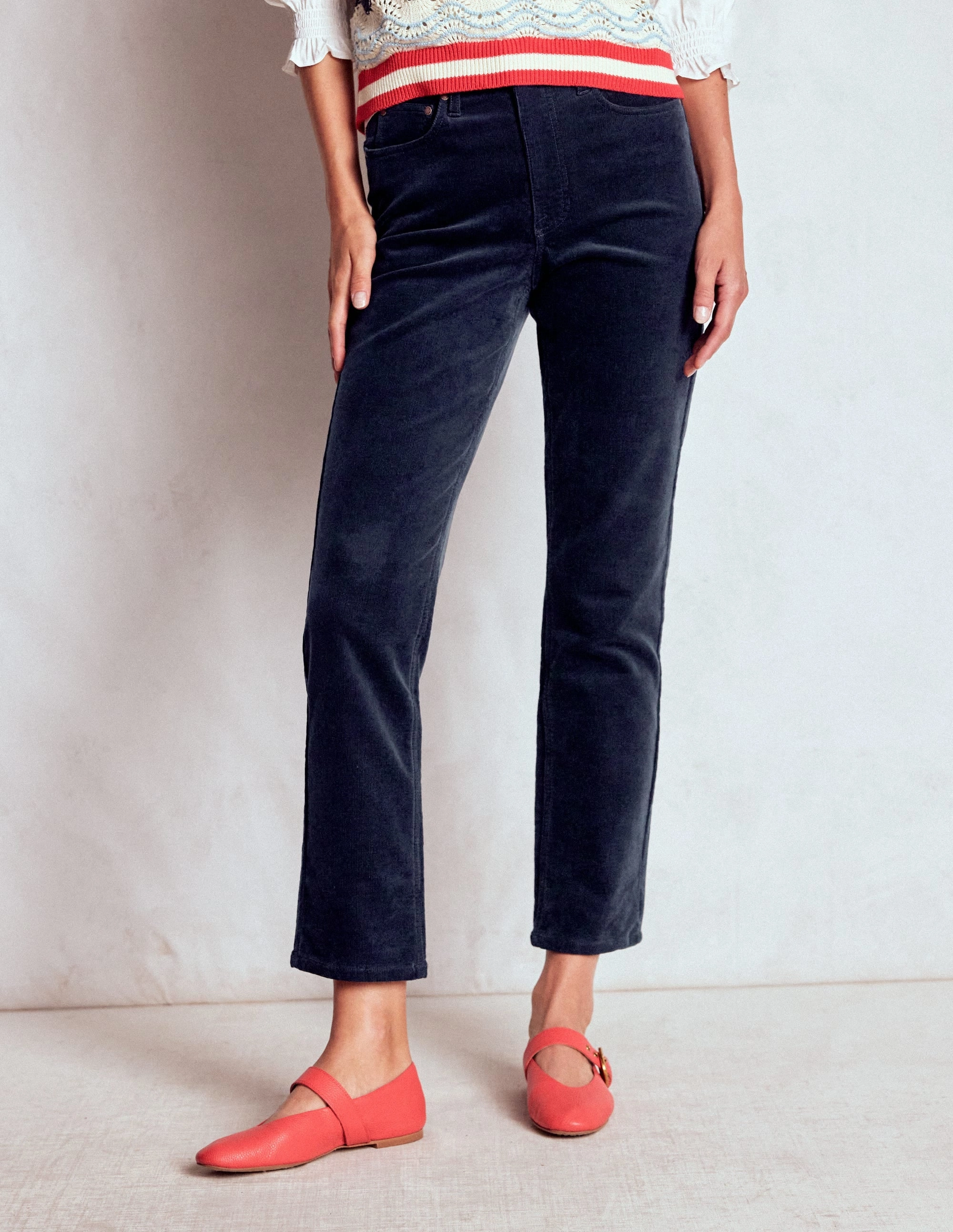 Chilly Day Layers High-Waisted Cord Slim Jeans-Navy