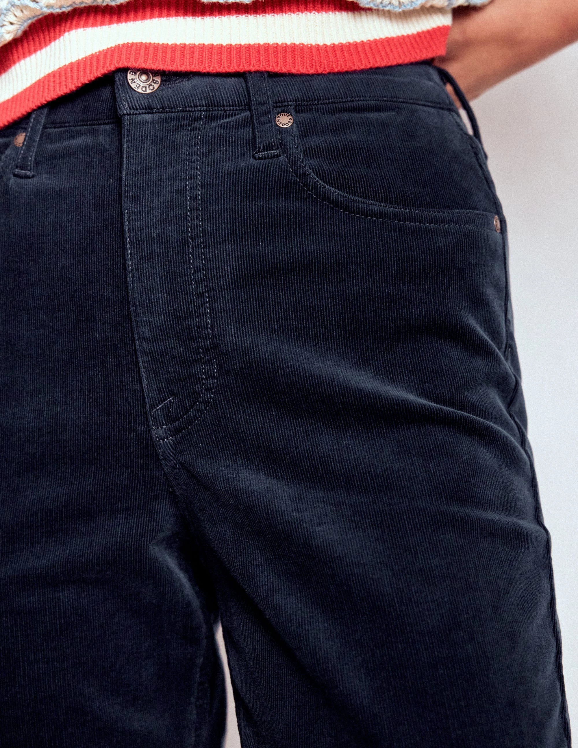 Cozy And Stylish High-Waisted Cord Slim Jeans-Navy