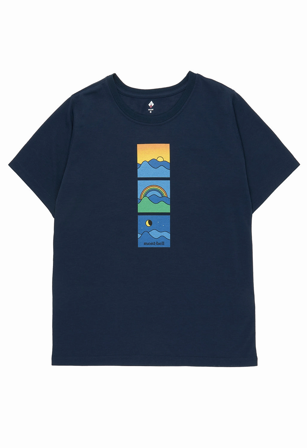 Anti Perspiration Lining Daily Favorite Montbell Women's Wickron Sunrise Moon and Rainbow T-Shirt - Navy