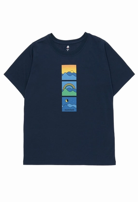 Anti Perspiration Lining Daily Favorite Montbell Women's Wickron Sunrise Moon and Rainbow T-Shirt - Navy