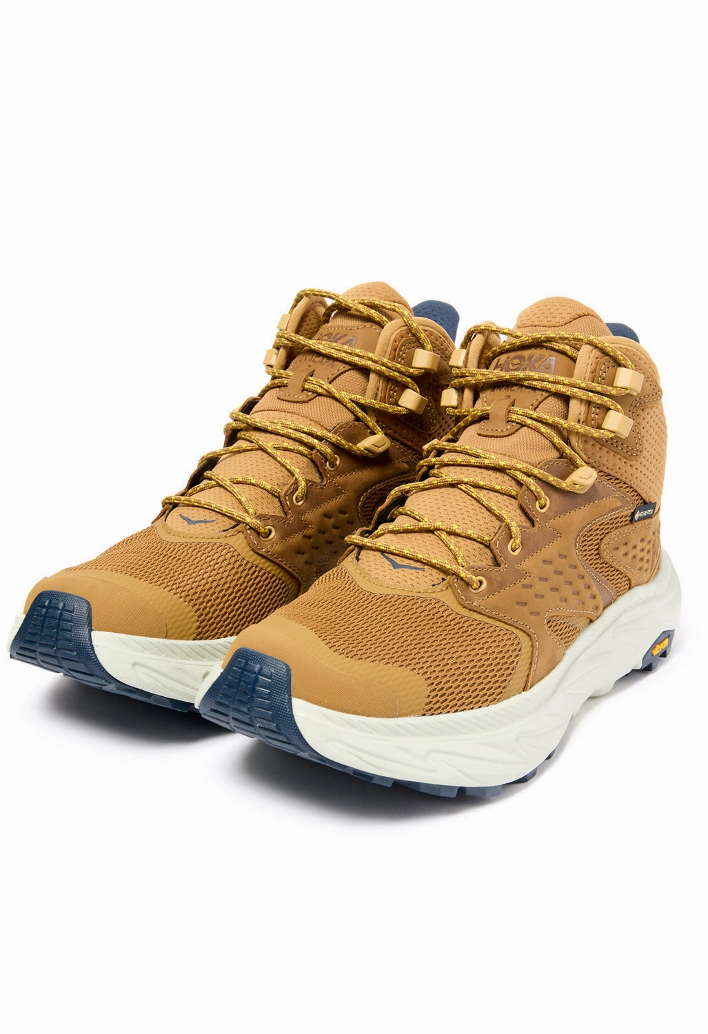 Hoka Men's Anacapa 2 Mid GORE-TEX Boots - Honey / Celadon Tint Model Comfortable Tongue