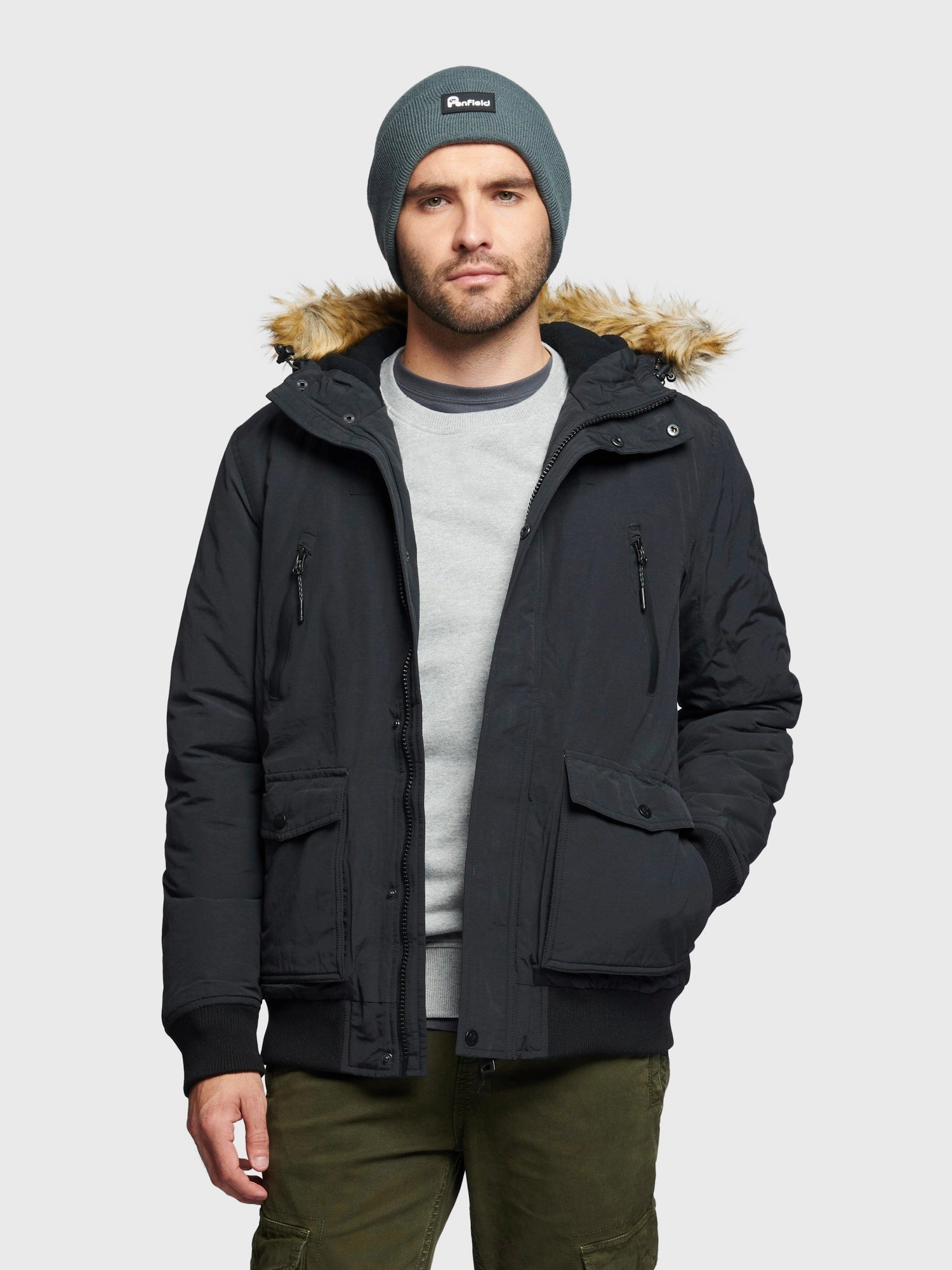 Hudson Script Arctic Bomber Jacket in Black Fire Retardant Treated Fabric
