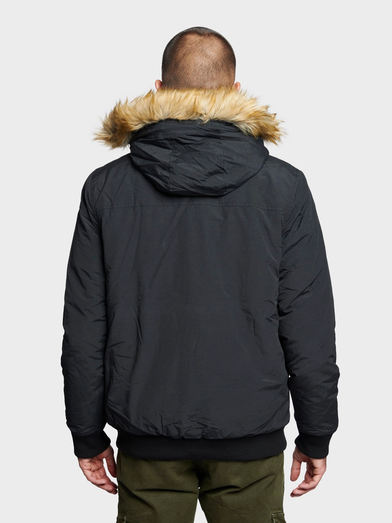 Hudson Script Arctic Bomber Jacket in Black FullCoverageHood Matte Fabric