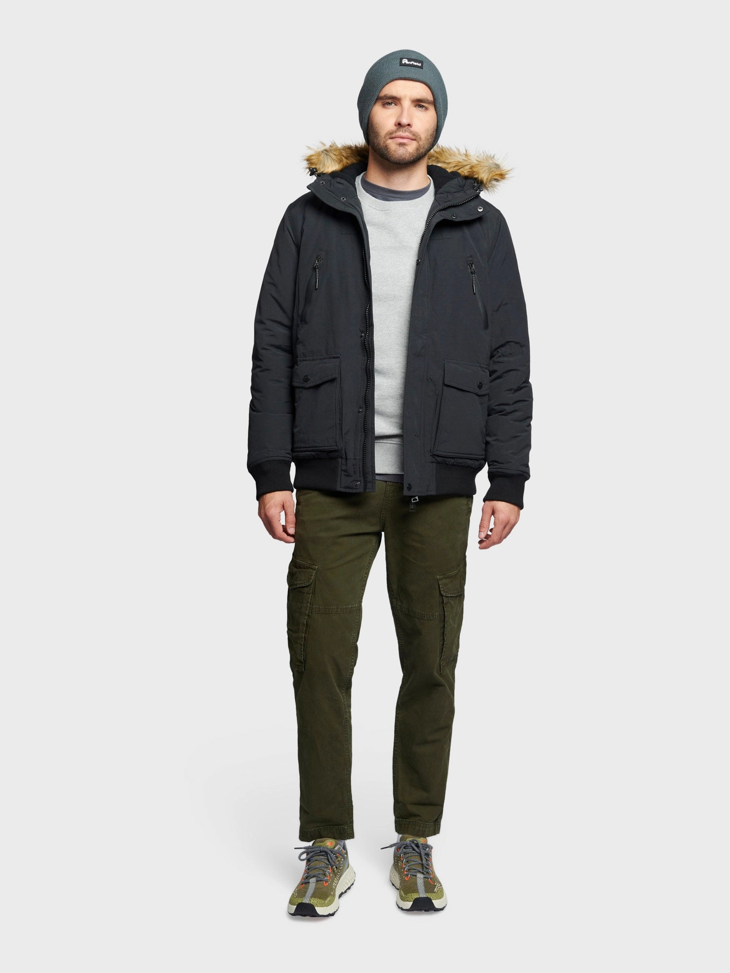 Hudson Script Arctic Bomber Jacket in Black Daily Wear Elegant Evening