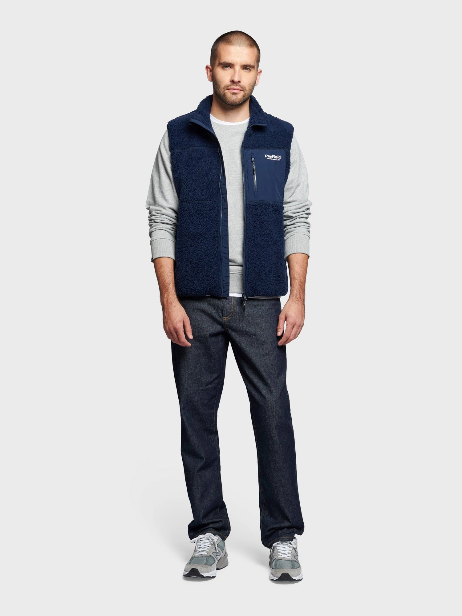 Hudson Script Fleece Vest in Navy Blue Four Way Stretch Hydrophobic Treatment