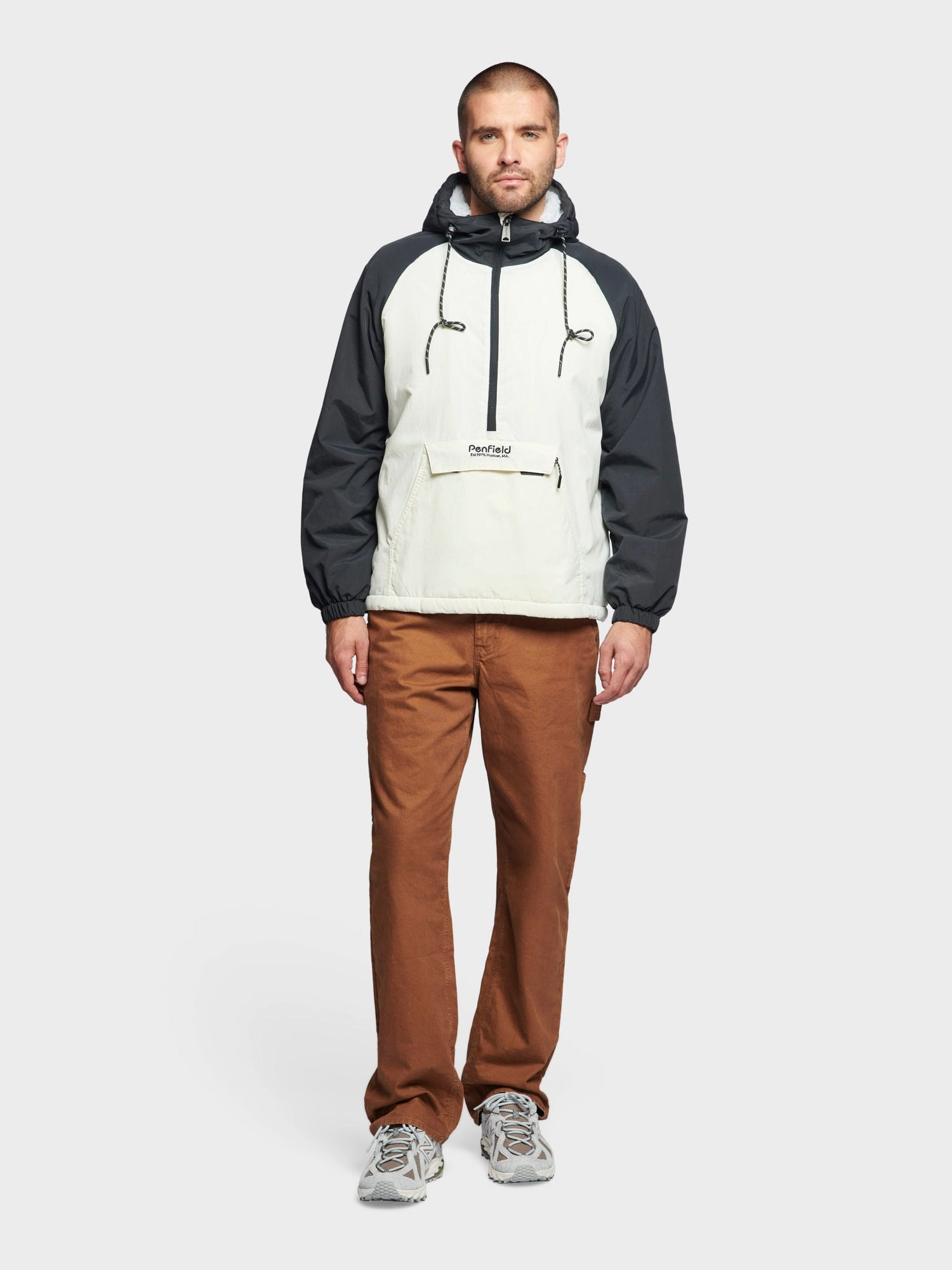 MoistureWickingInterior Seamless Technology Hudson Script Windbreaker Jacket in Marshmallow