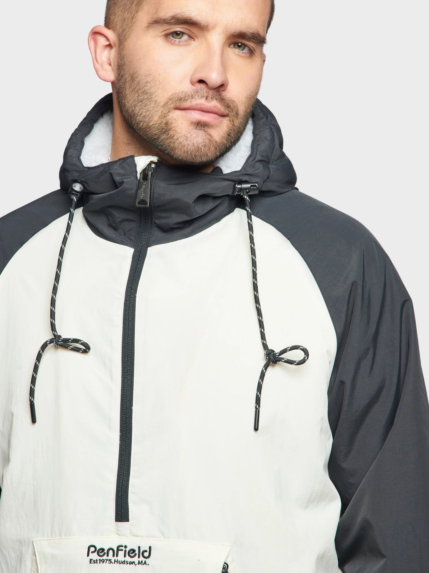 Hudson Script Windbreaker Jacket in Marshmallow Tagless Neckline Design