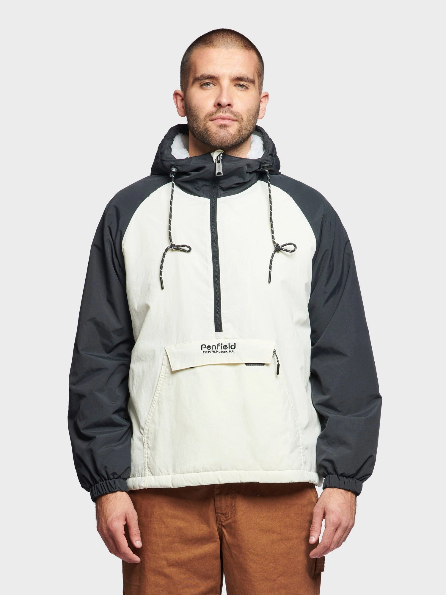 Draft Block Flexible Joint Articulation Hudson Script Windbreaker Jacket in Marshmallow
