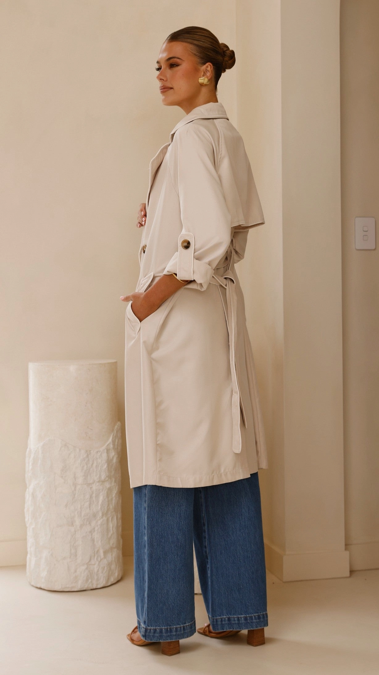 Rylie Trench Coat - Sand AntiPilling Finish stain resistant coating