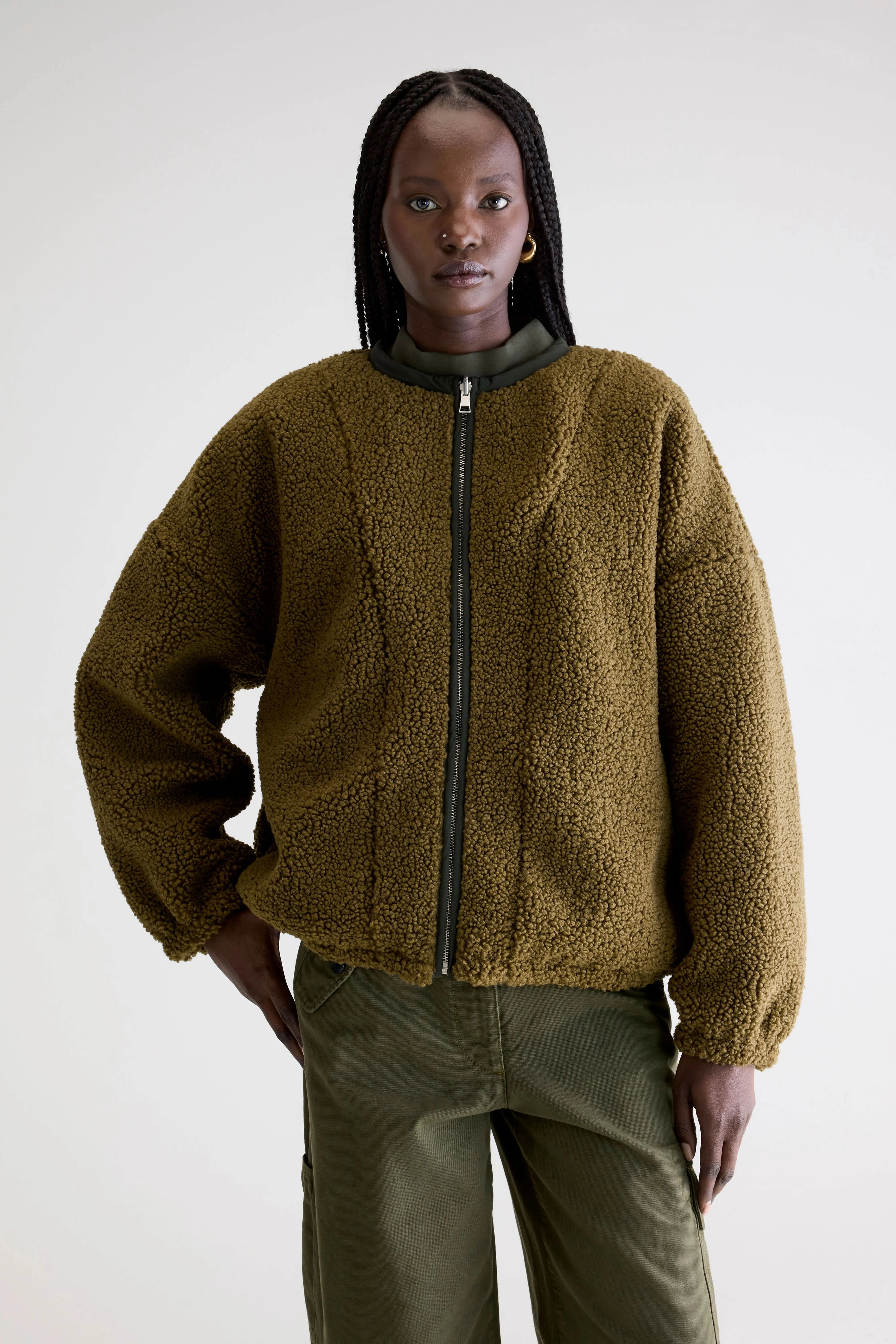 Janice teddy jacket (252 / W / ARMY) Wool blend Four Way Stretch