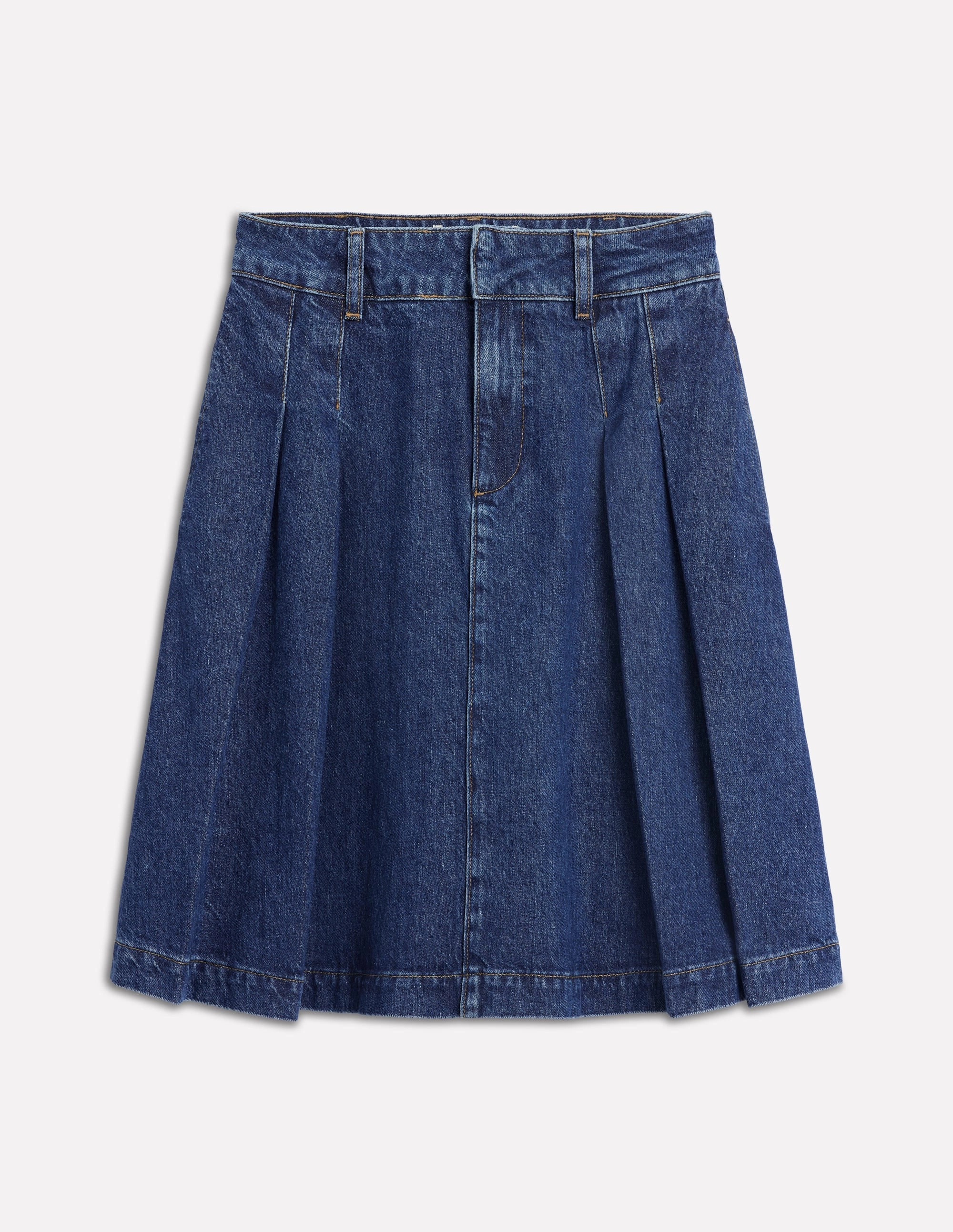 Pleated Denim Skirt-Mid Wash Contemporary Mood Fresh Look