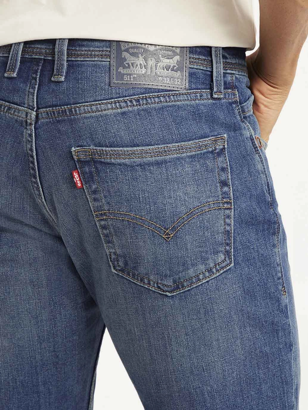 Men's 511 Blue Slim Fit Mid Rise Jeans Breathable Lining No Gap Waist