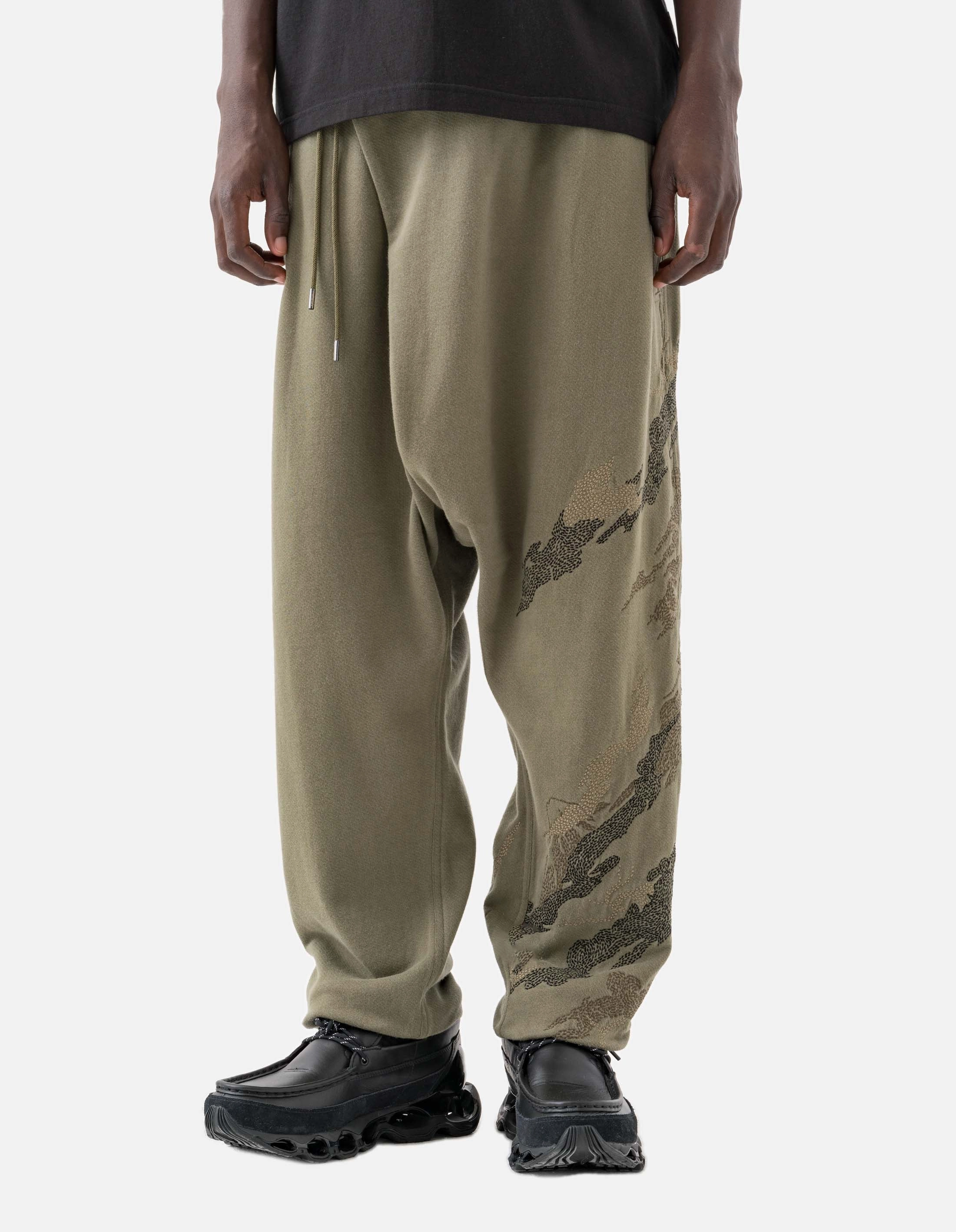 6202 Sashiko Bonsai Asym Sweatpants Olive OG-107F Stylish Fit Eco-friendly