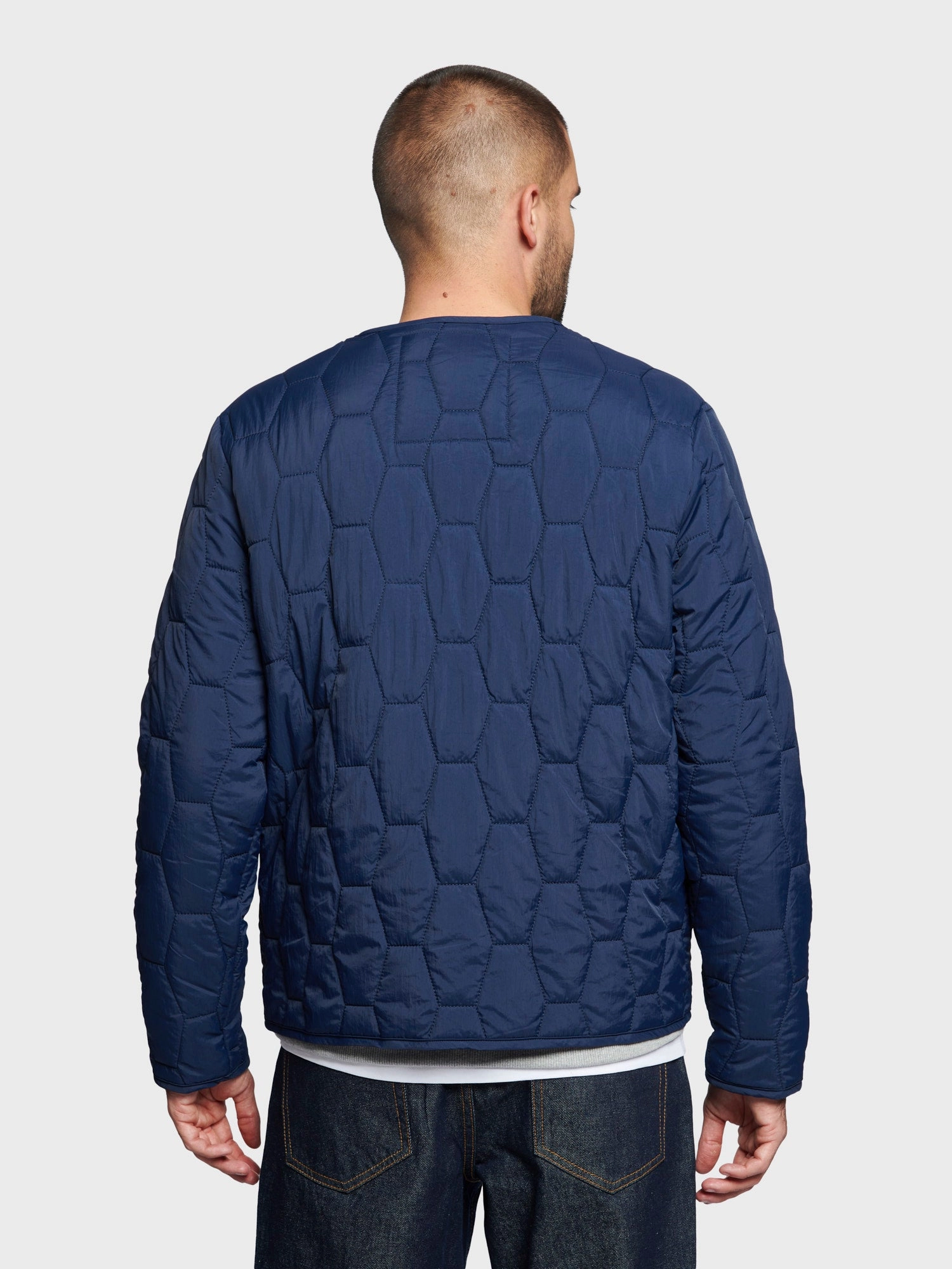 Hexagon Quilt Liner Jacket in Navy Blue Refined Style