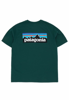 Low Impact Dye Breezy Comfort Patagonia Men's P-6 Logo Responsibili-Tee - Cascade Green