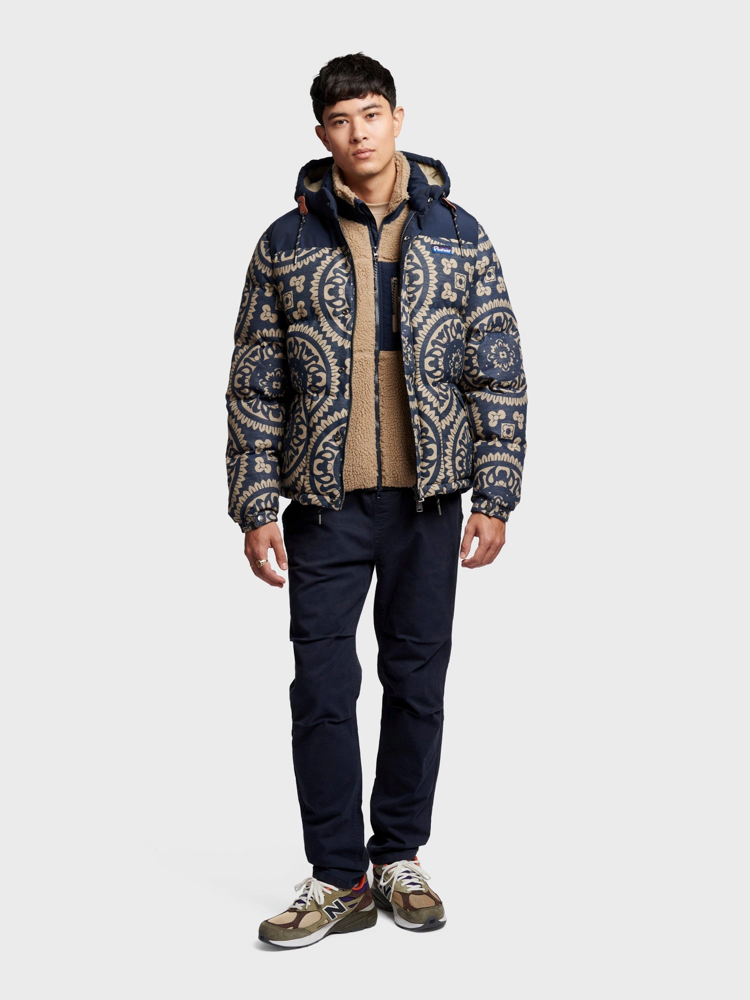 City Chill Style Zipper Closure Mechanism Jacquard Bowerbridge Jacket in Navy Blue