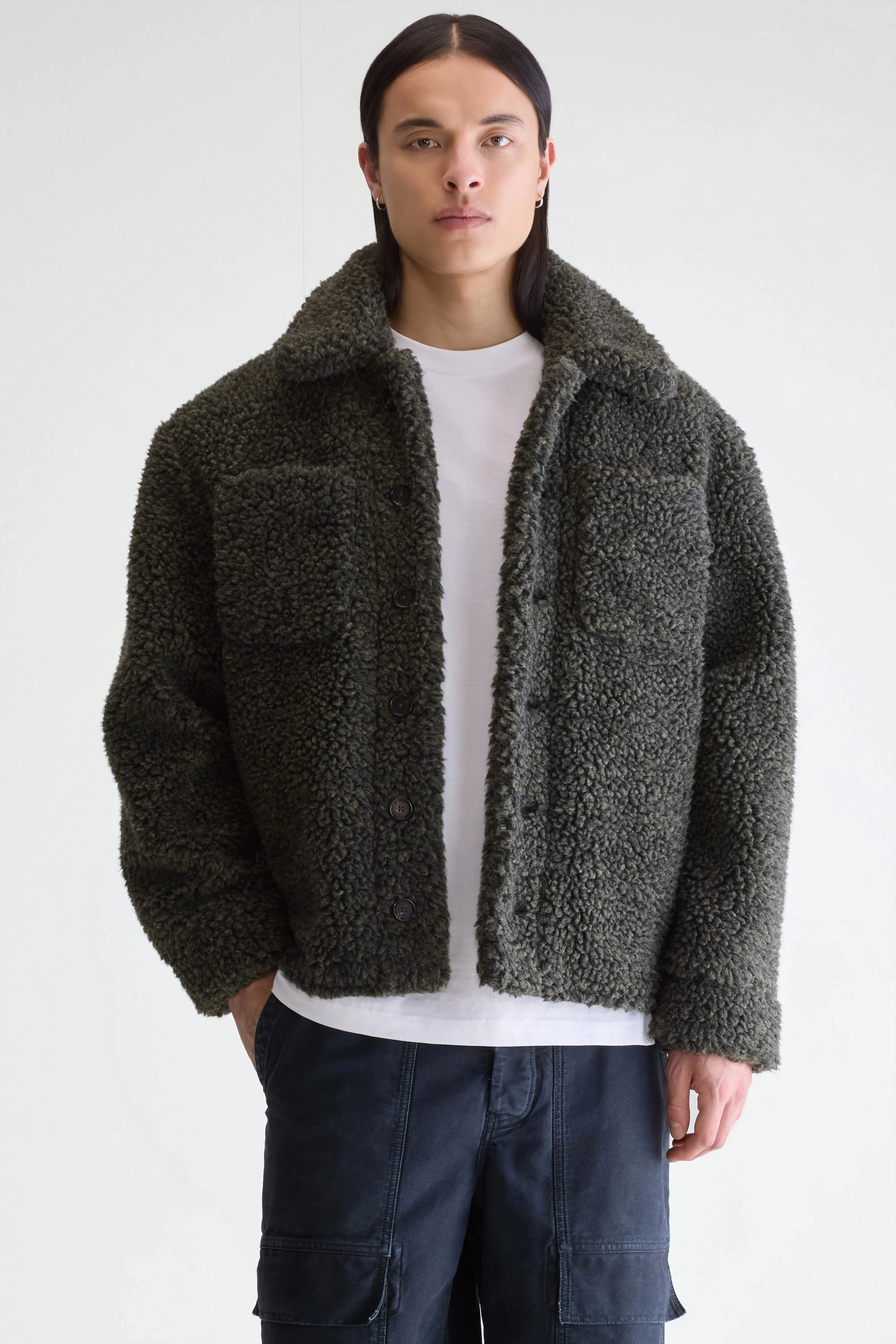 Jezzo teddy jacket (252 / M / DARK OLIVE) Kangaroo Pocket Ripstop Technology