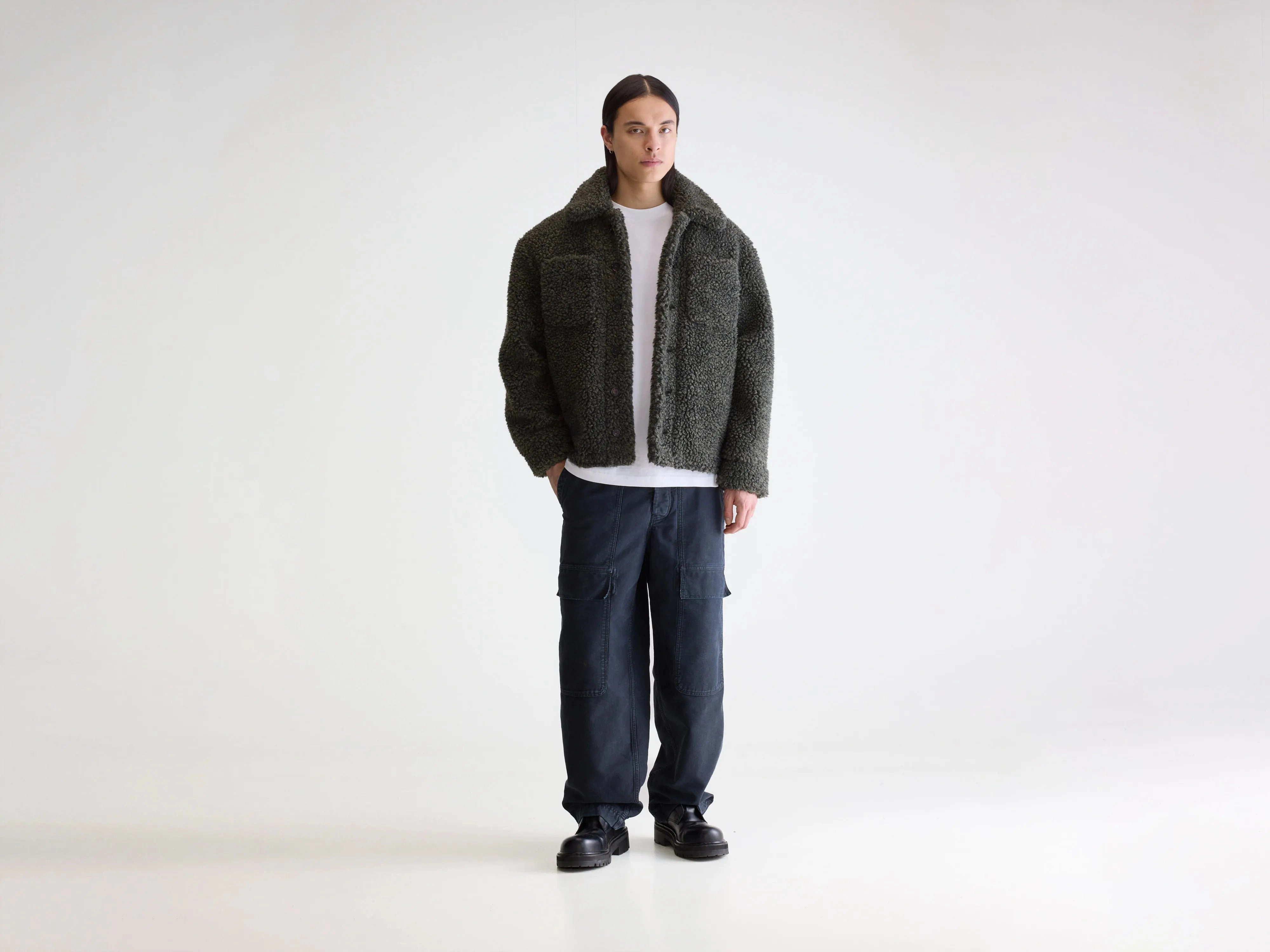 Jezzo teddy jacket (252 / M / DARK OLIVE) Adjustable Cuffs