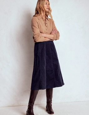 City Style Designer Inspired Joy Cord Midi Skirt-Navy