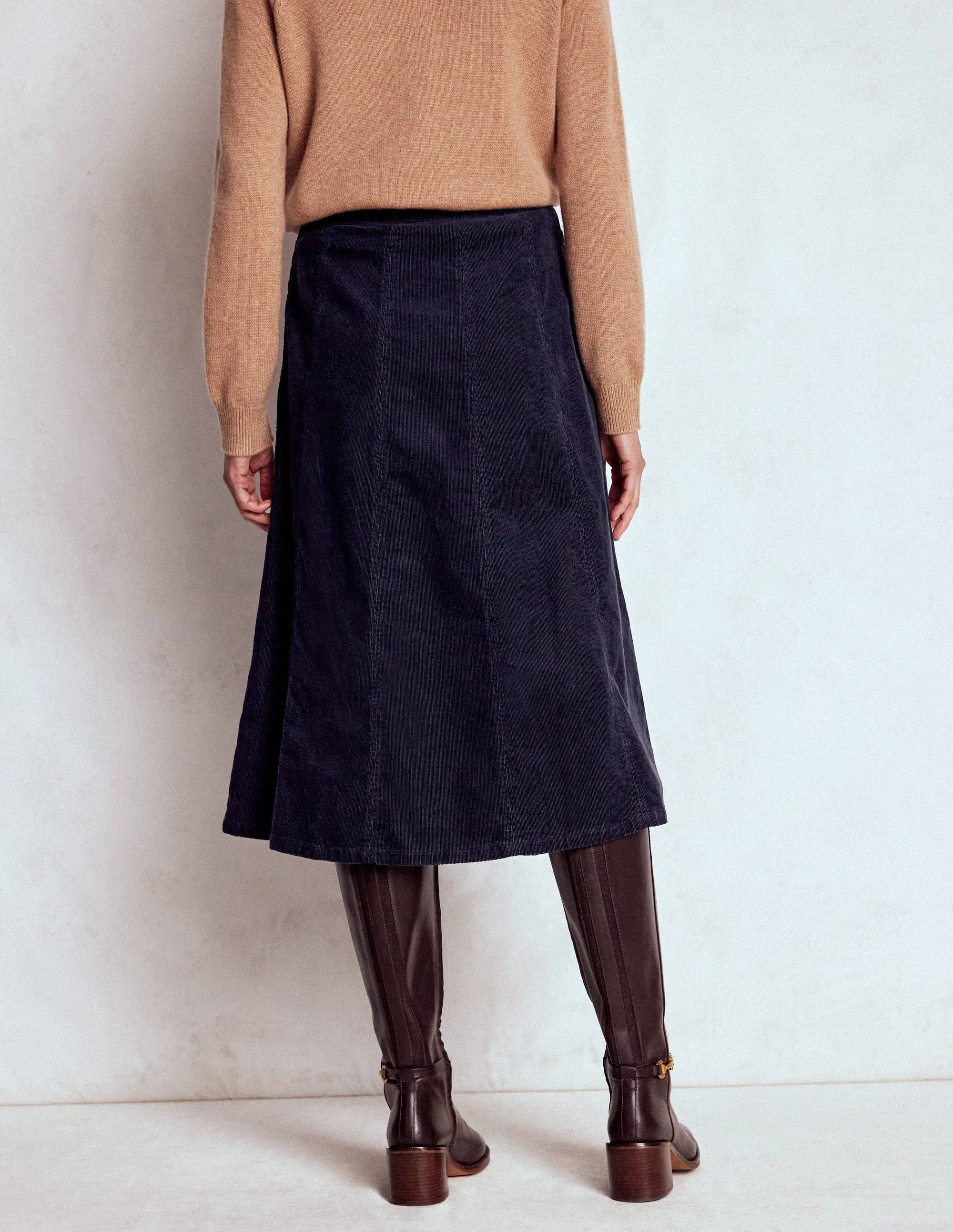 Joy Cord Midi Skirt-Navy Thermal Regulating Effortless Feel