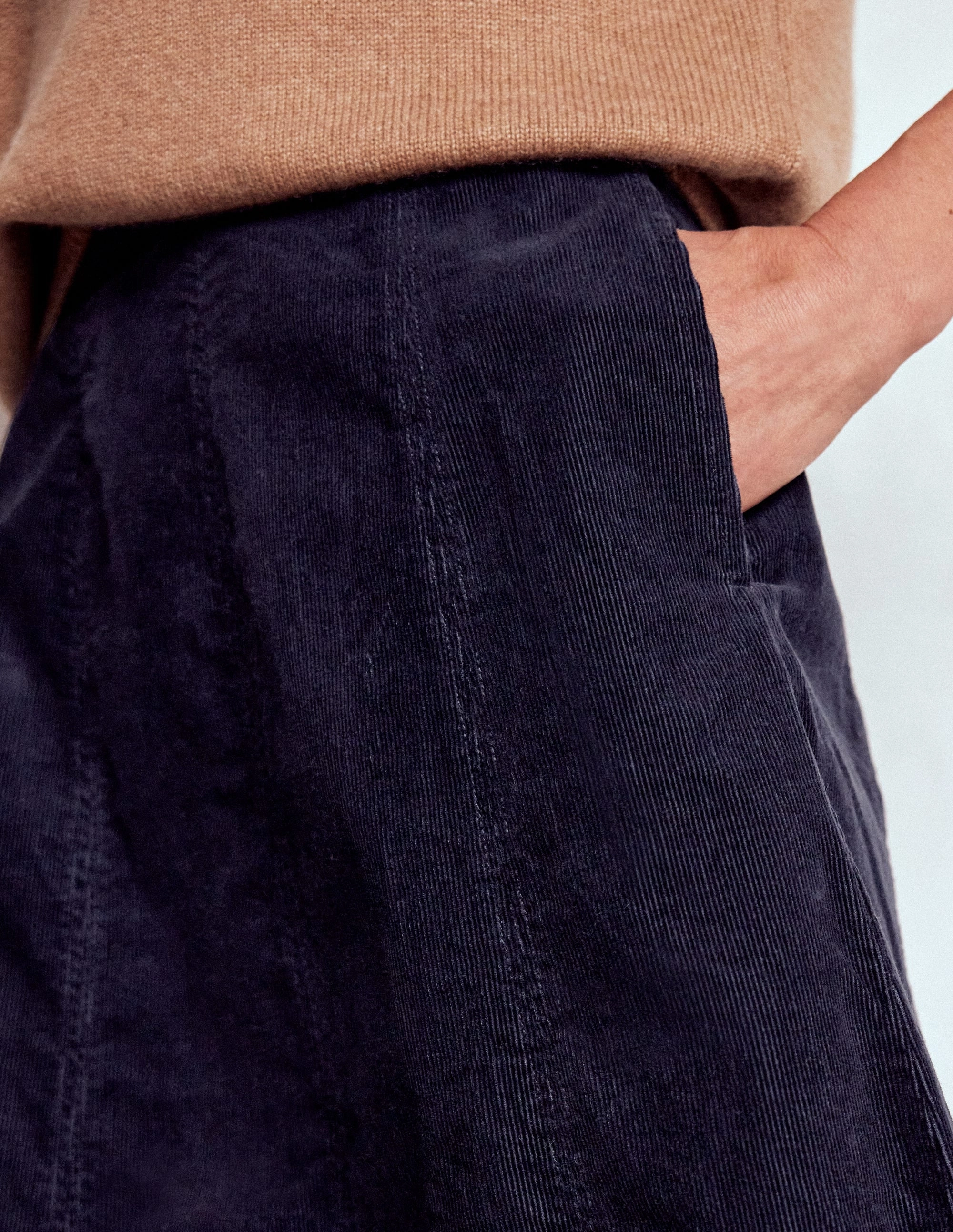 Simple Styling Eco conscious Joy Cord Midi Skirt-Navy