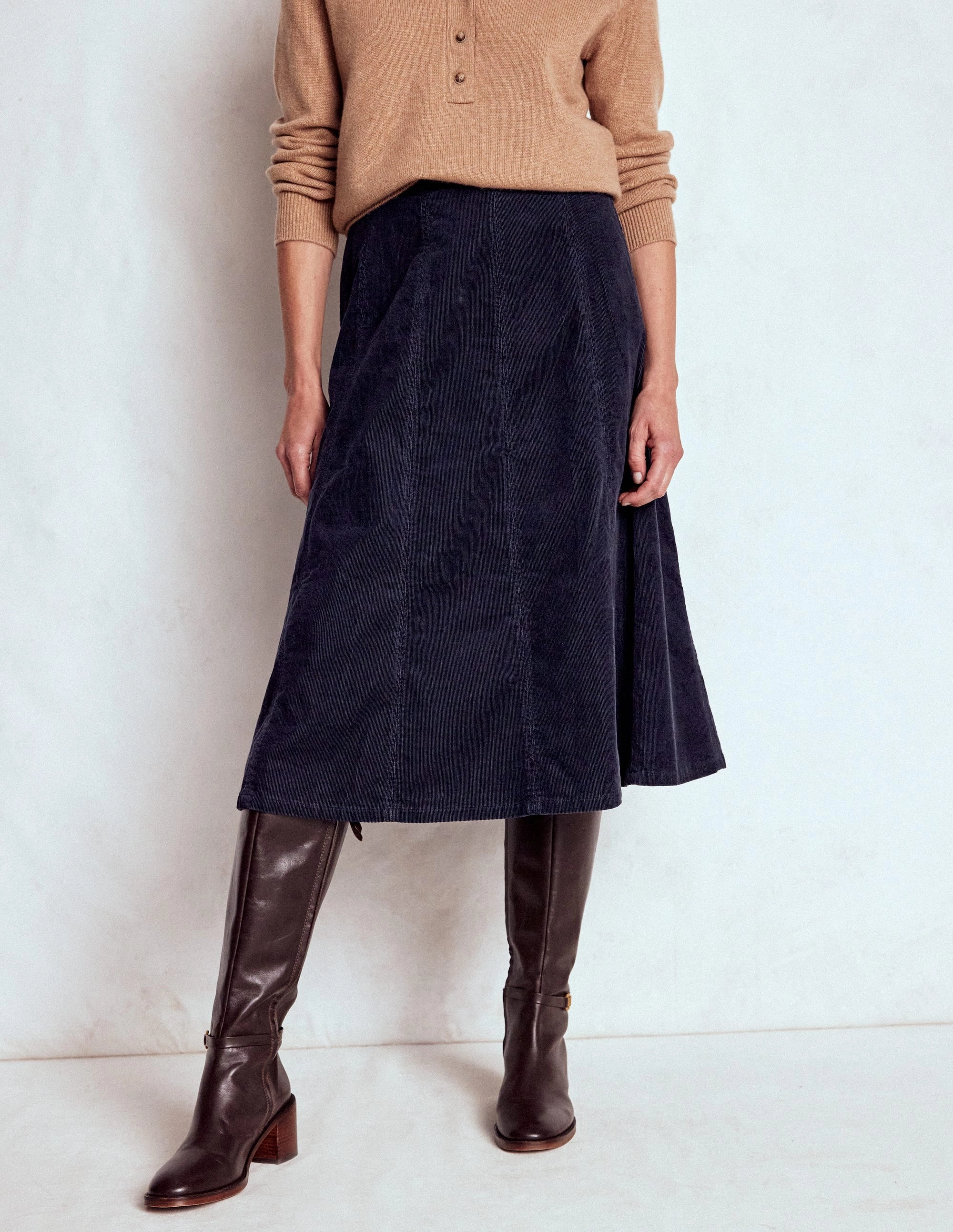 Joy Cord Midi Skirt-Navy Wardrobe Basics Quiet Style