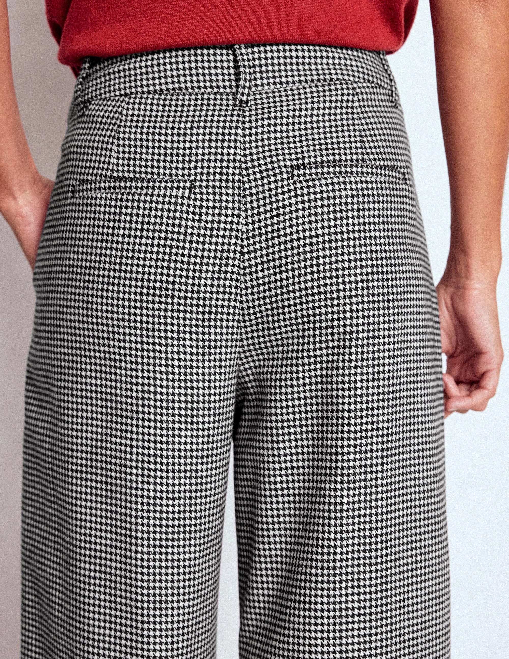 Active Comfort Wear Plaid detail Kensington Wool Trousers-Black and Ivory Puppytooth