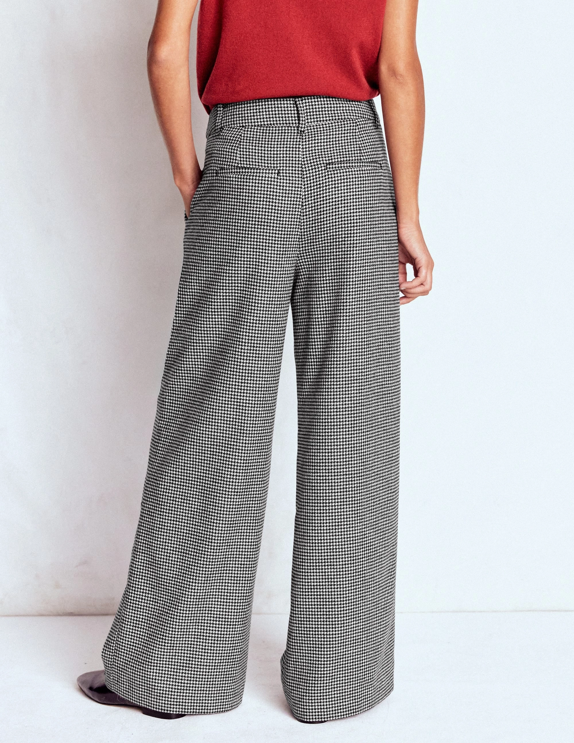 TaperedLeg Kensington Wool Trousers-Black and Ivory Puppytooth