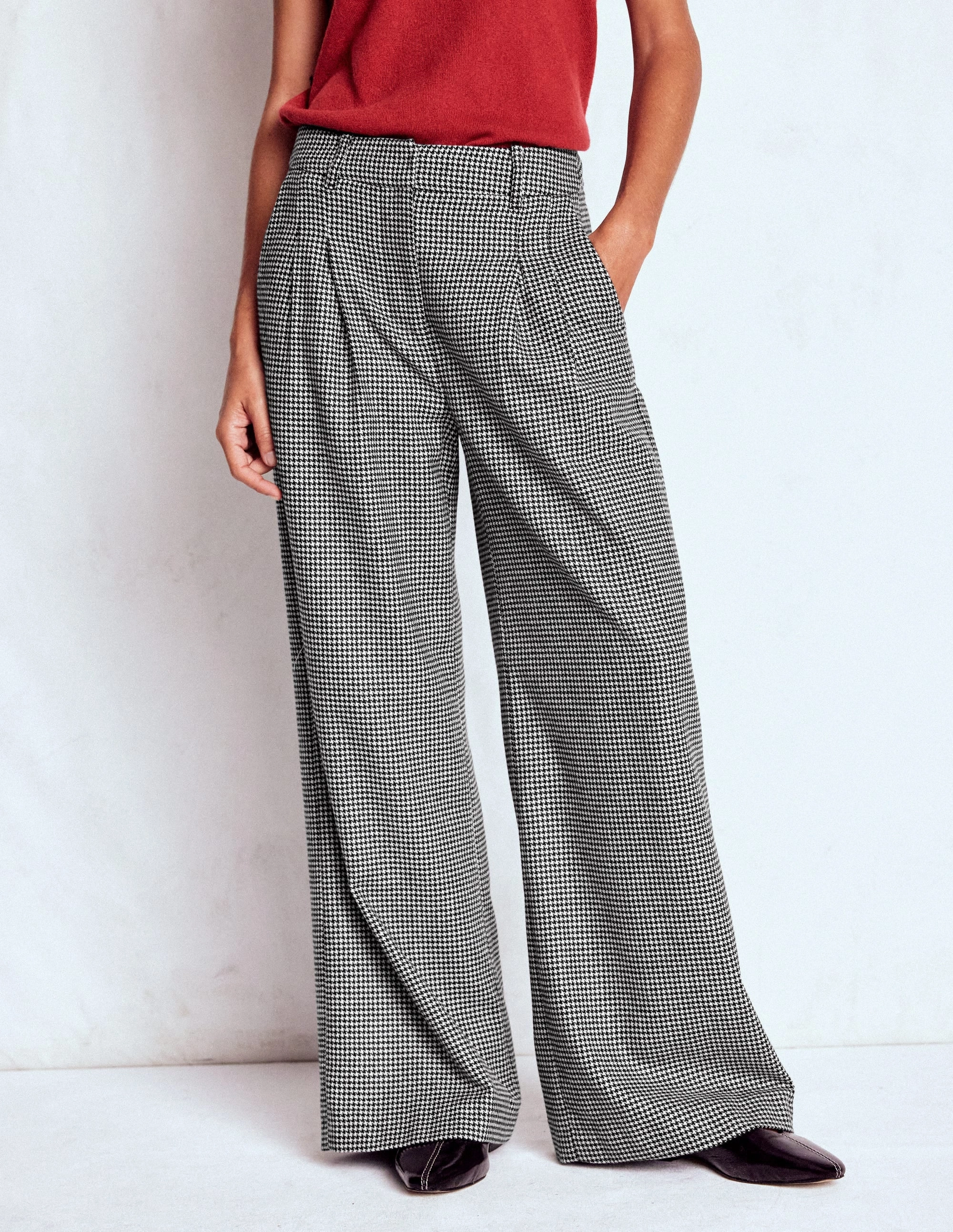 MachineWashableFabric Kensington Wool Trousers-Black and Ivory Puppytooth