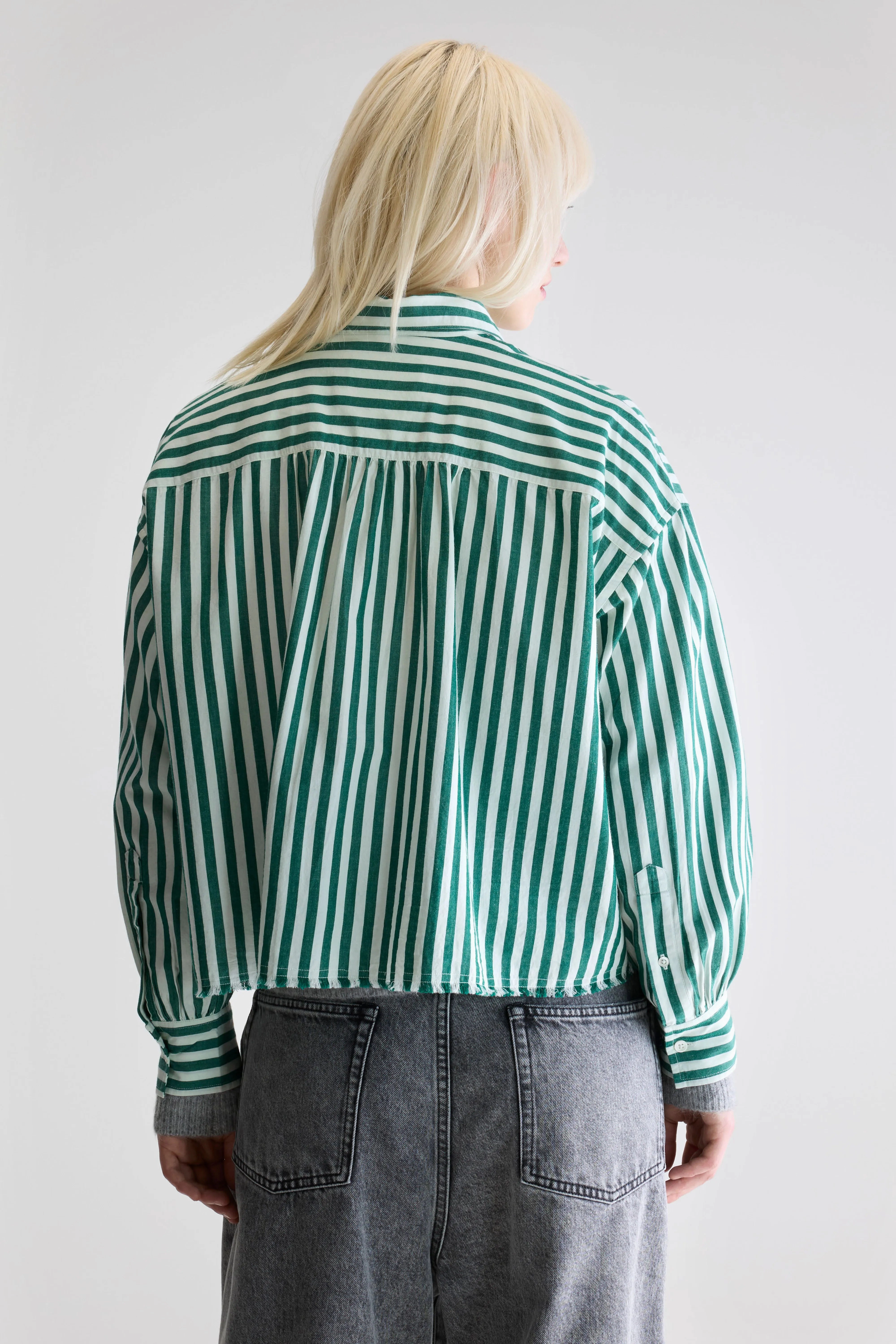 Kraft cropped poplin shirt (252 / W / STRIPE B) Hypoallergenic Lining Pocket Detail