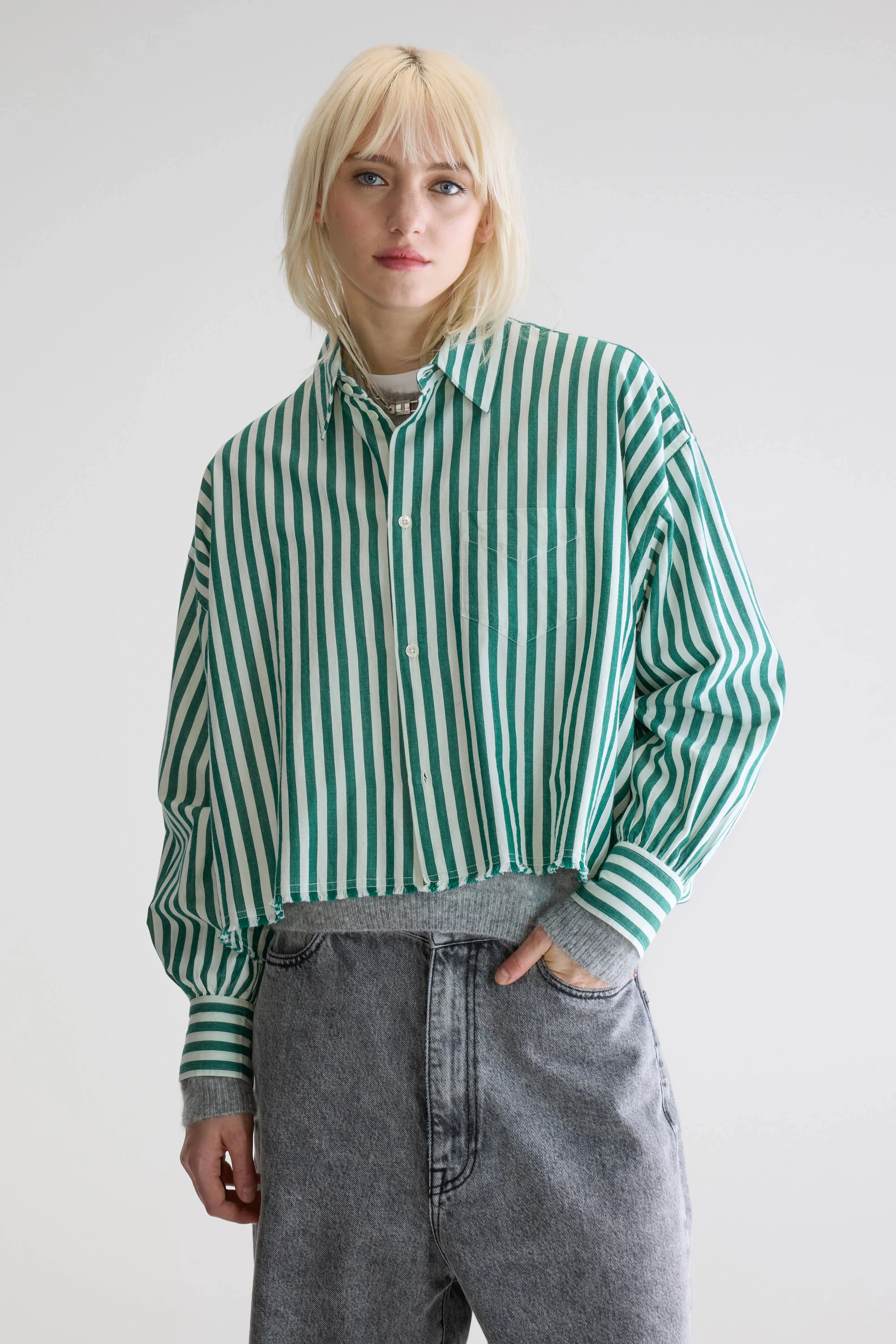 Kraft cropped poplin shirt (252 / W / STRIPE B) Edgy Fashion