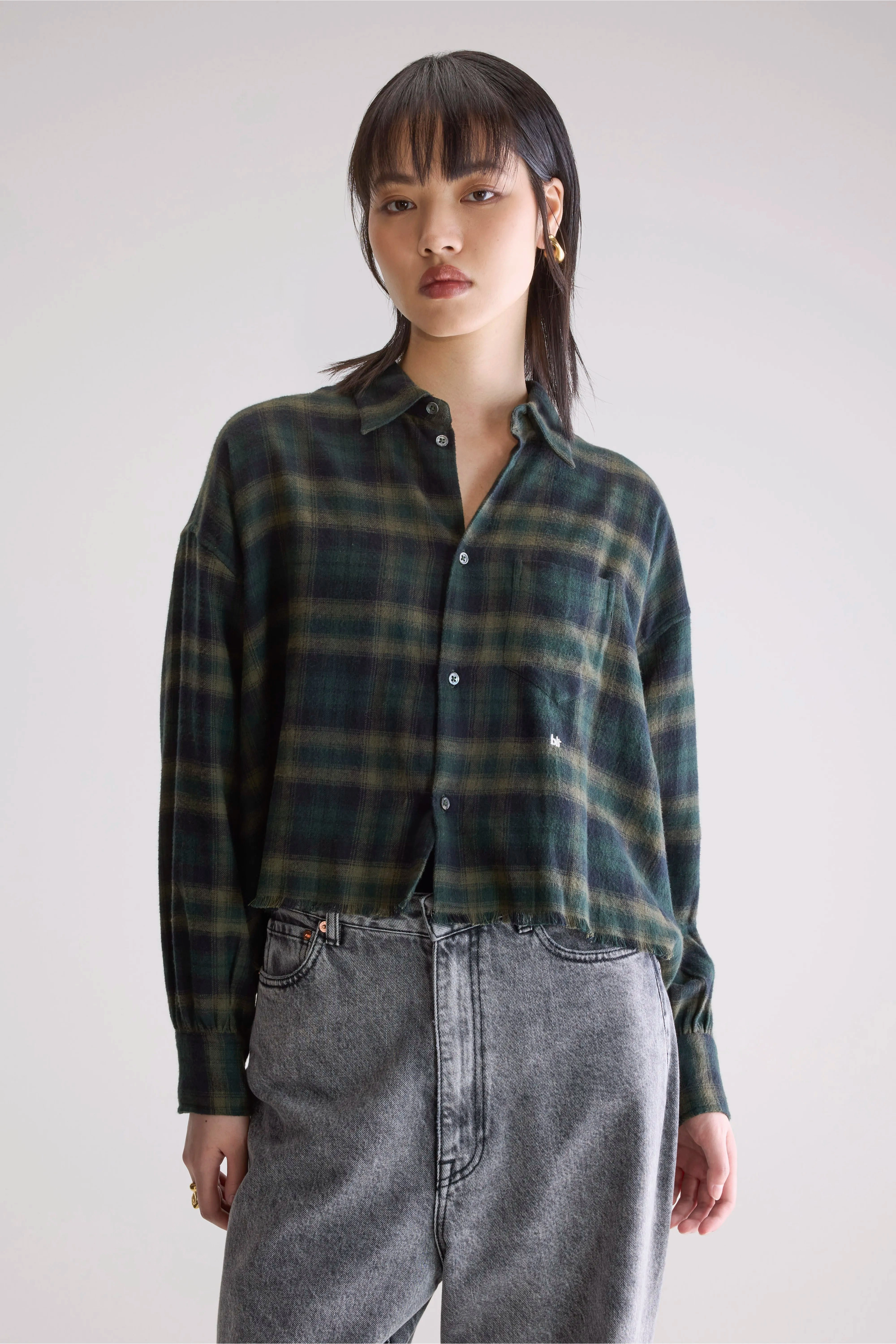 Kraft cropped shirt (252 / W / CHECK A) Resort Wear Sophisticated Style