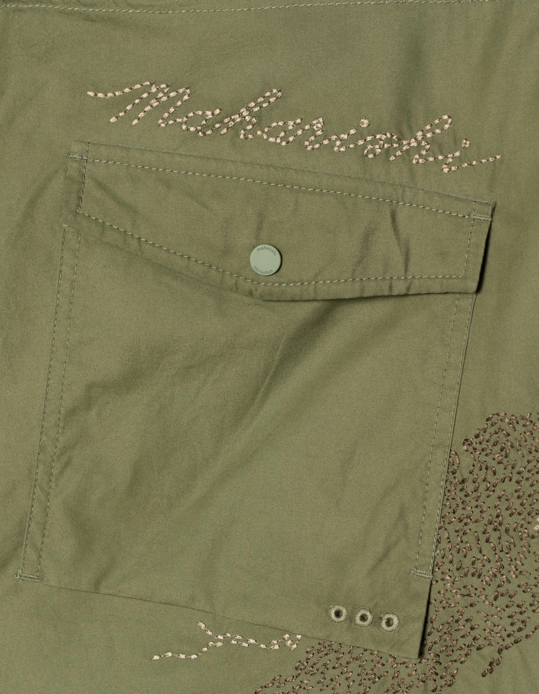 Home Wear Contemporary Cut 6238 Sashiko Bonsai Snoshorts Olive OG-107F