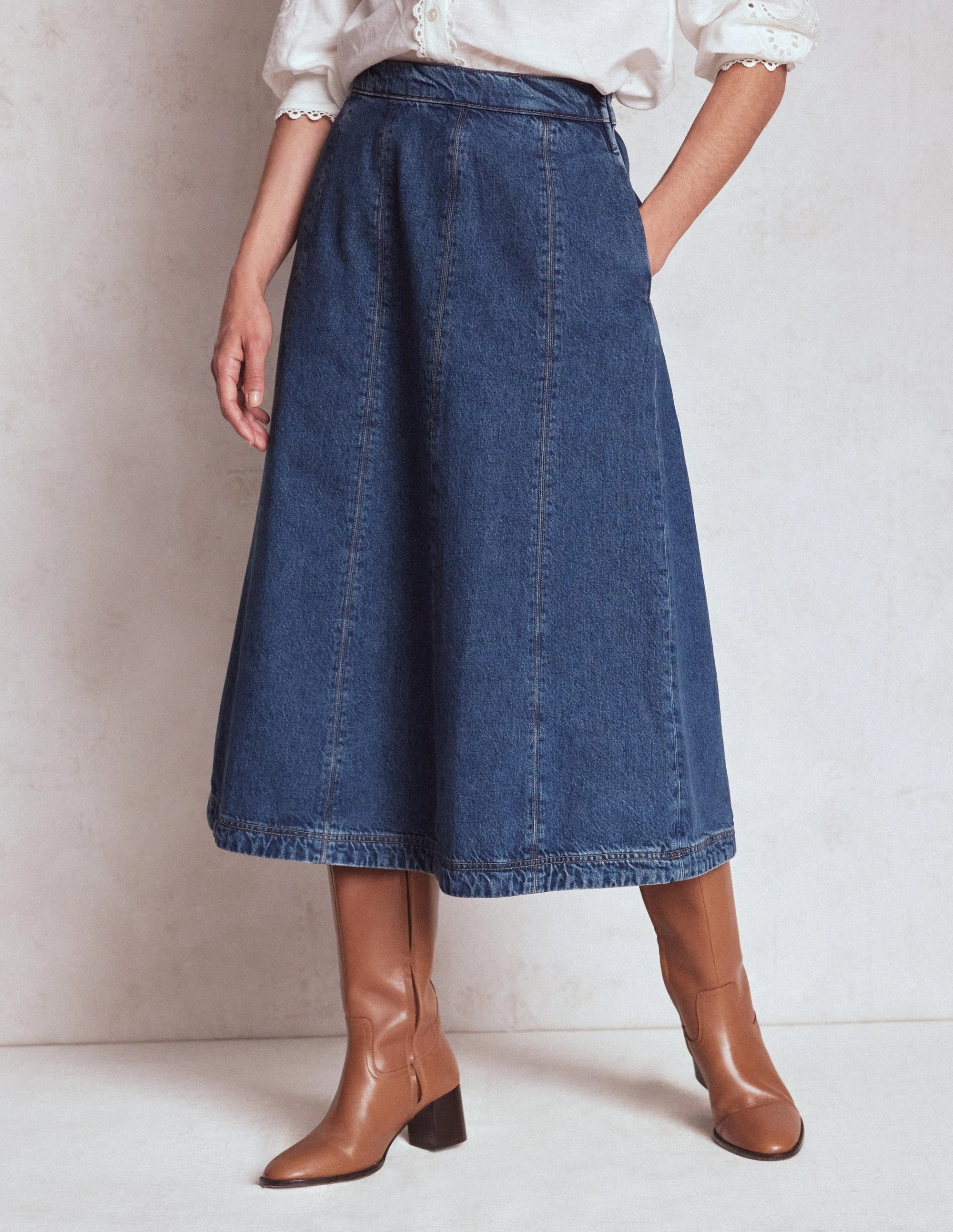 Joy Panelled Denim Skirt-Mid Wash Teen Fashion