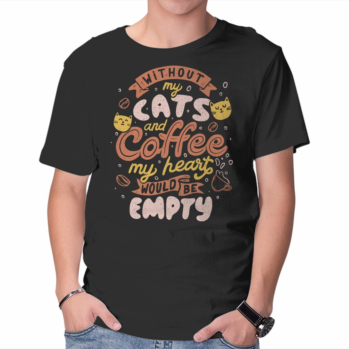 StretchFabric Summer Fashion Cats and Coffee