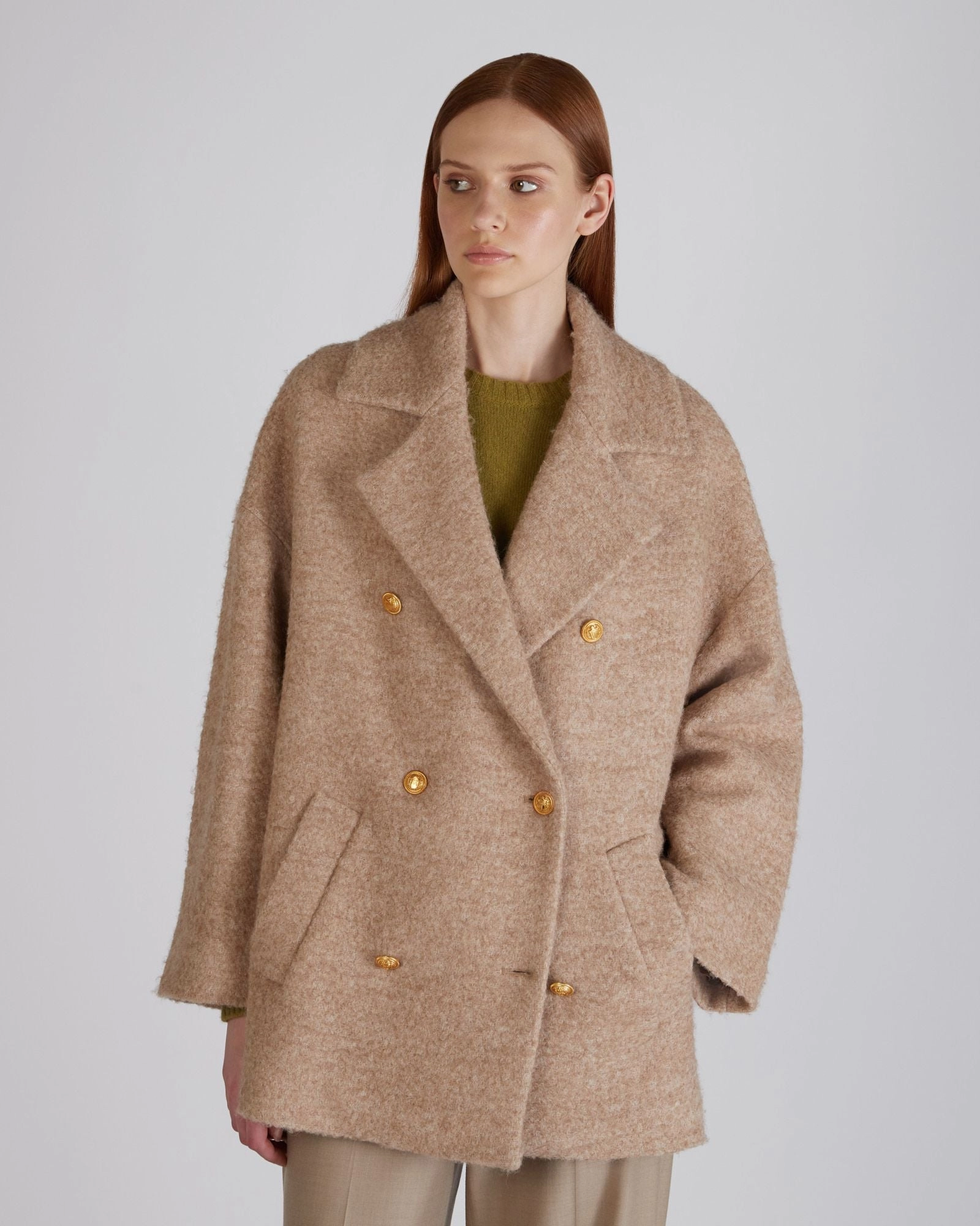 Compression Fit Design Urban Hike Style Wide fit wool boucl?? peacoat