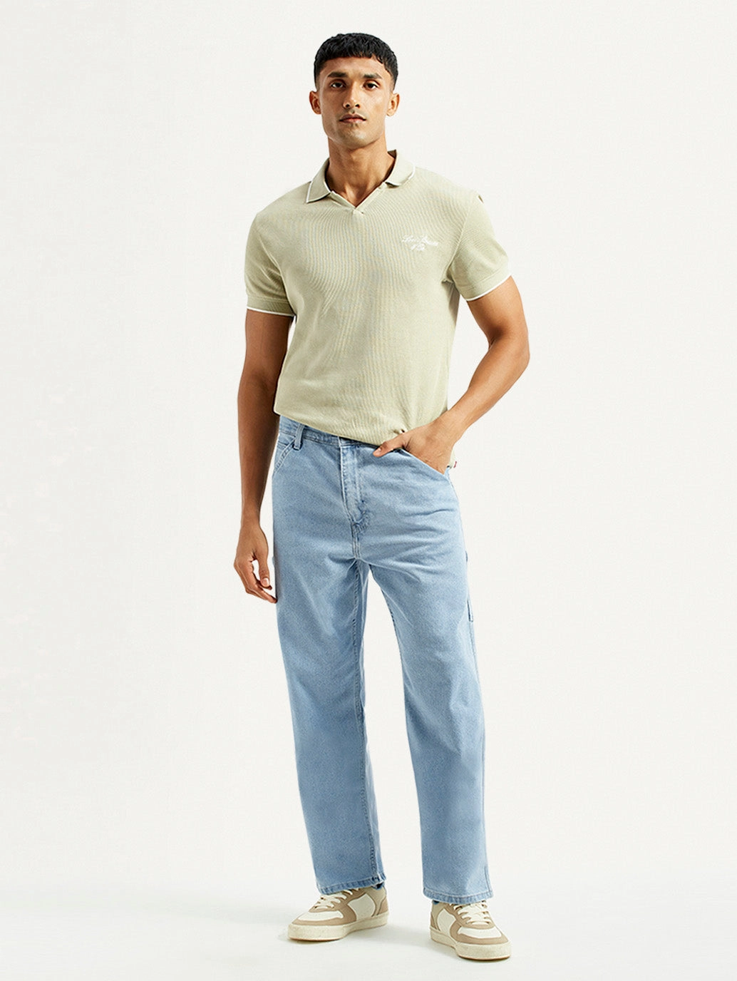 Men's 568 Light Blue Loose Fit Mid Rise Carpenter Jeans Cozy Vibe