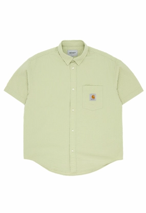 Carhartt WIP Men's Short Sleeve Toland Shirt - Toland Stripe / Pale Olive Quick Dry Technology Anti Static Finish