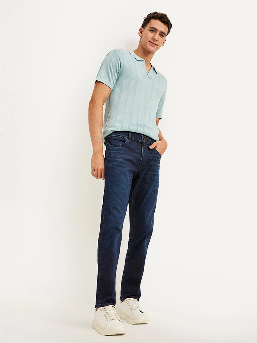 Men's Redloop 511 Navy Blue Slim Fit Mid Rise Jeans Stylish Casual Evening Stroll