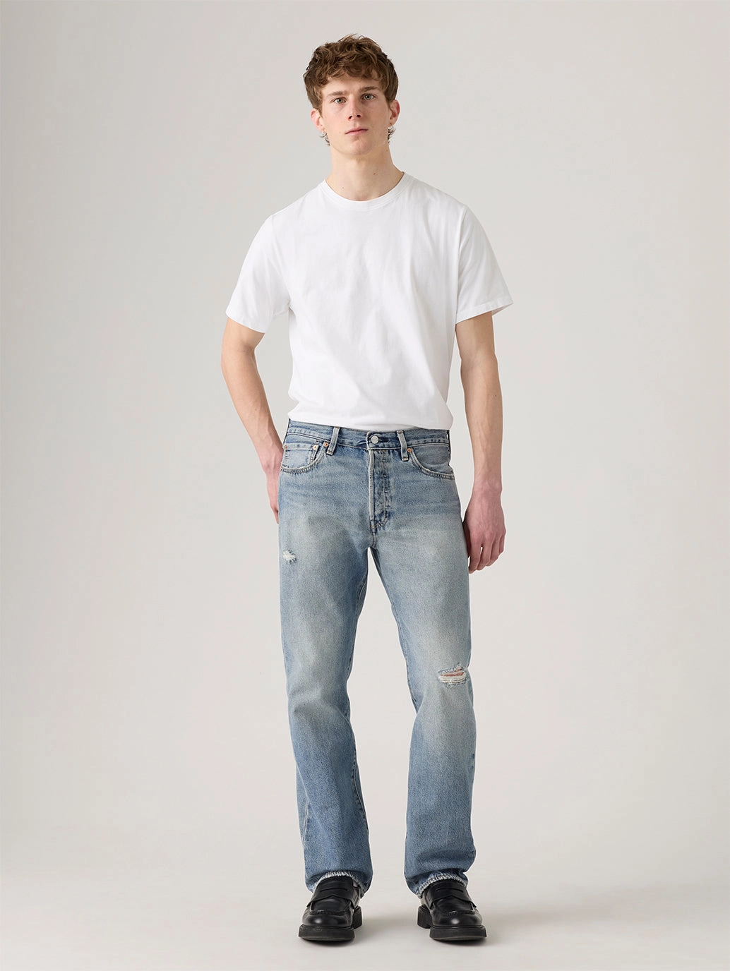 Unisex Friendly Men's 501 Blue Straight Fit Mid Rise Jeans