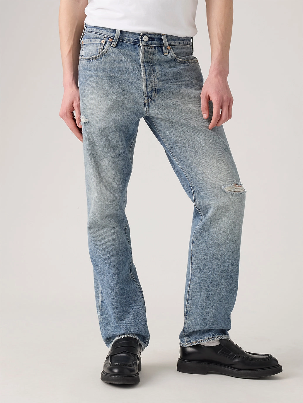 Men's 501 Blue Straight Fit Mid Rise Jeans Morning Stroll Music Event Office Wear