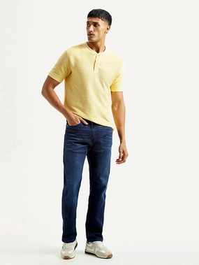 Men's 505 Dark Blue Straight Fit Mid Rise Jeans Spring Mood Smooth Work Meeting
