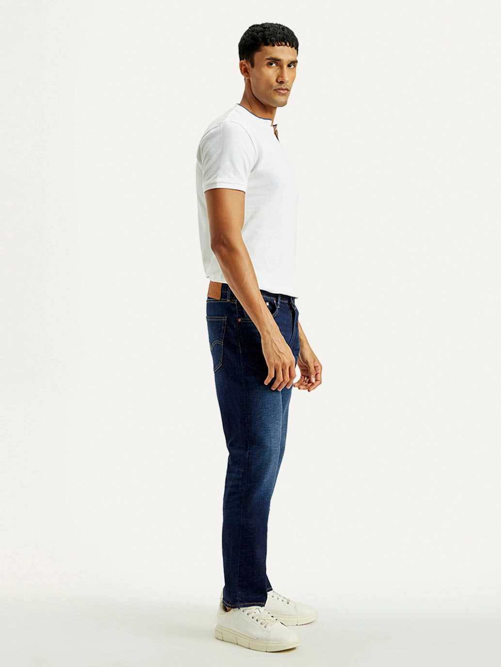 Men's 505 Dark Indigo Straight Fit Mid Rise Linen Jeans Stylish Sunny Vibes