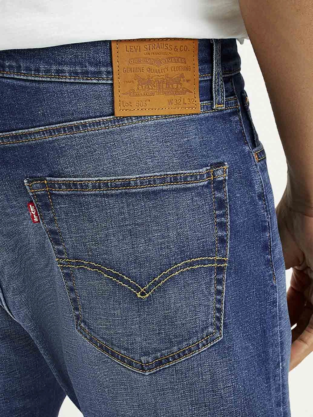 Men's 505 Light Indigo Straight Fit Mid Rise Linen Jeans Shape Retention Flexible Knee Panels